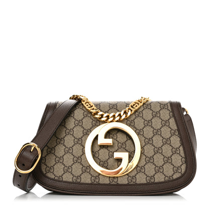 Gucci GG Supreme Monogram Textured Dollar Calfskin Blondie Chain Shoulder Flap Bag Beige Ebony New Acero 1 of 10