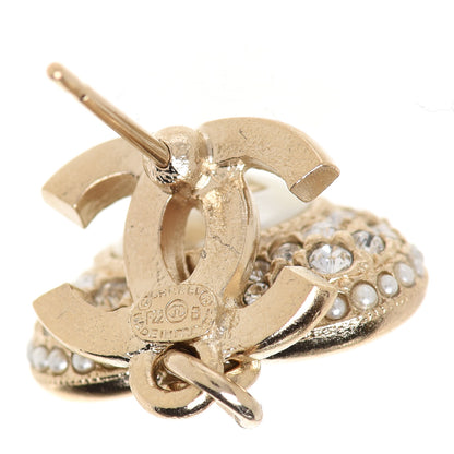 Chanel Pearl Crystal CC Heart Drop Earrings Gold White 3 of 5