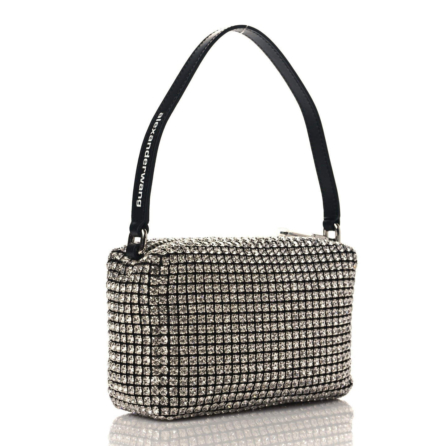 Mesh Crystal Rhinestone Mini Heiress Pouch Black Silver