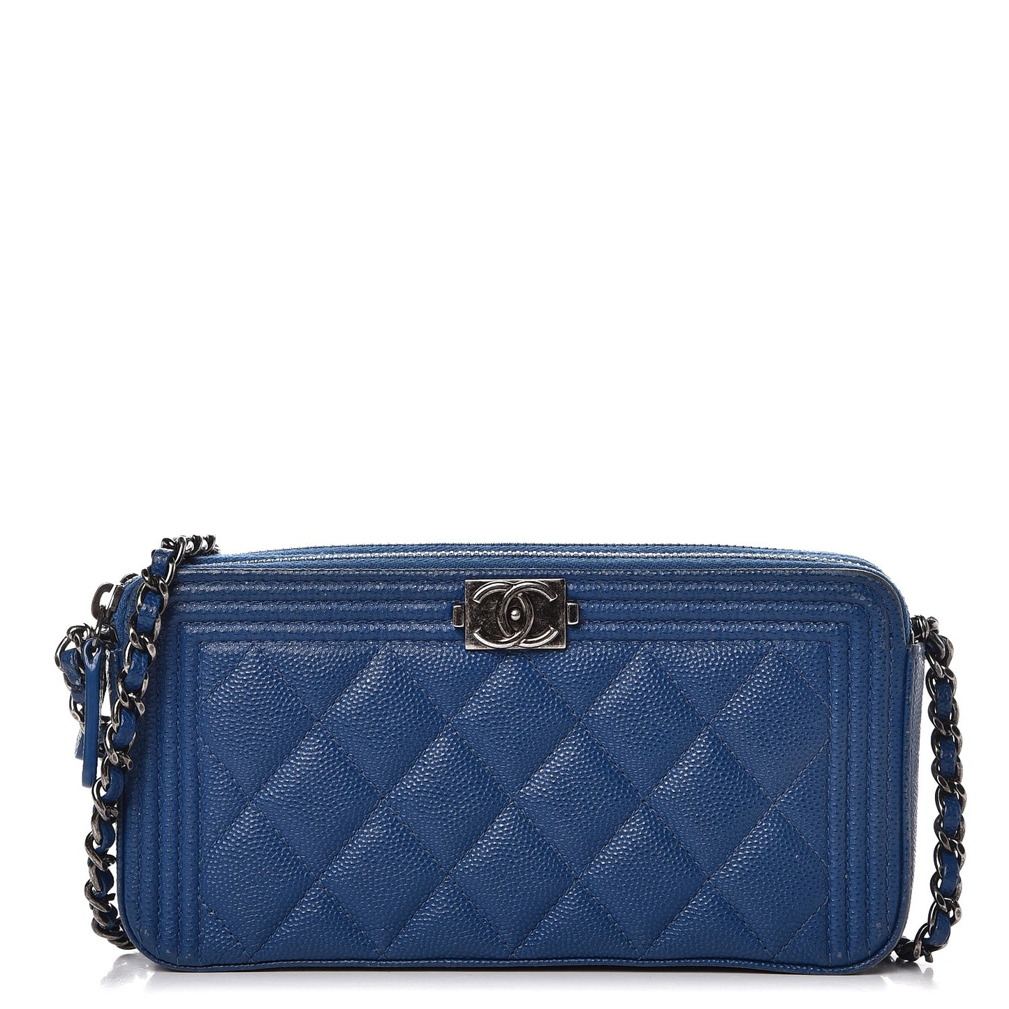 Caviar Quilted Small Boy Clutch With Chain Blue