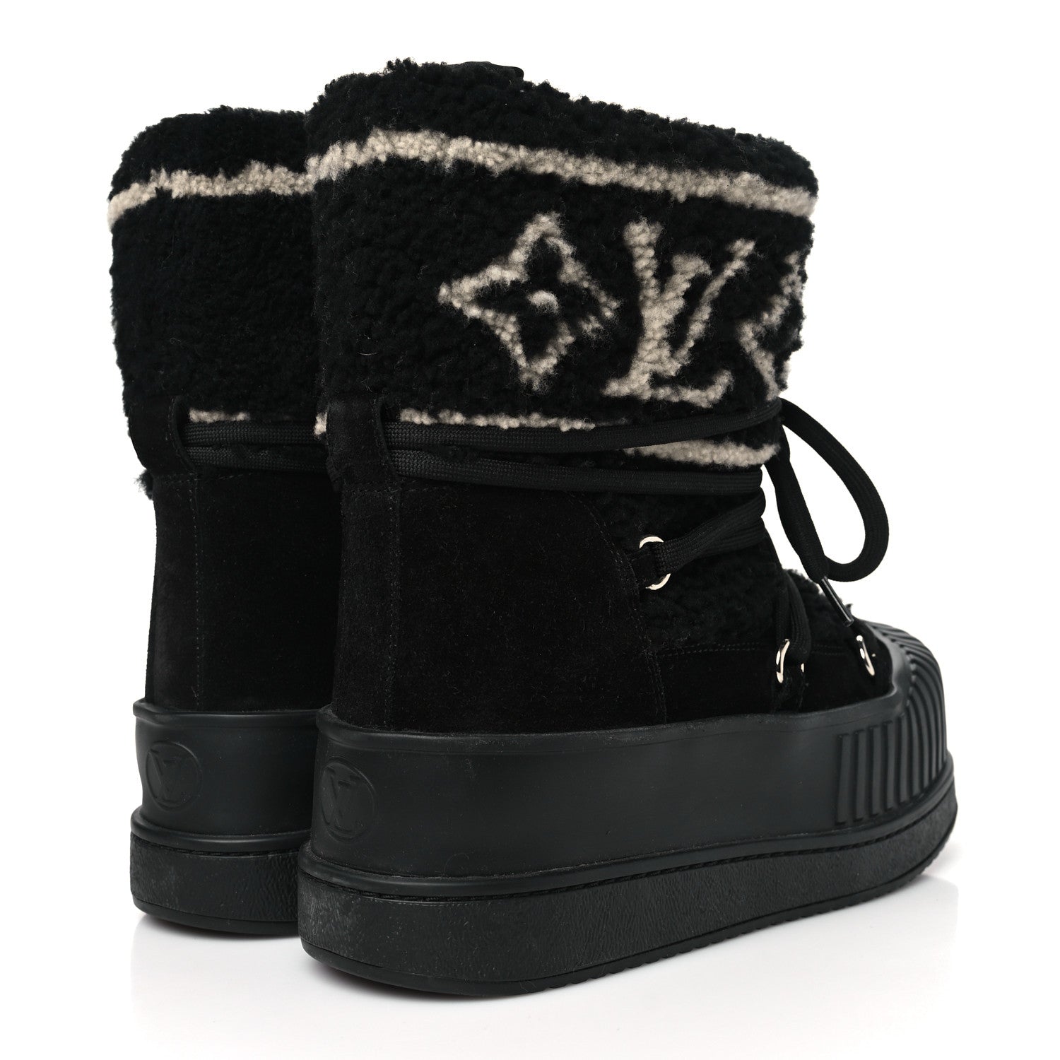 Louis Vuitton Suede Shearling Polar Flat Half Boots 38 Black 4 of 8