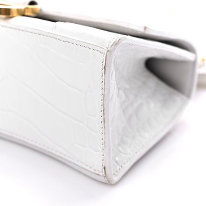 Balenciaga Shiny Calfskin Crocodile Embossed Hourglass Top Handle Bag XS White 9 of 16