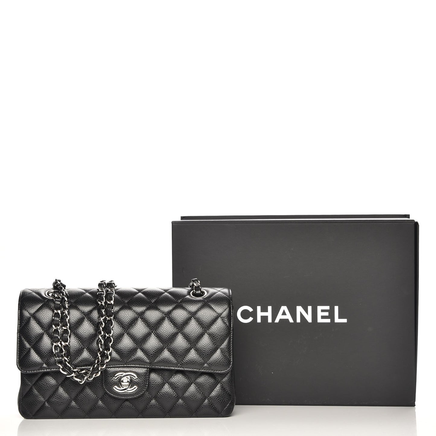 Caviar Quilted Medium Double Flap Black