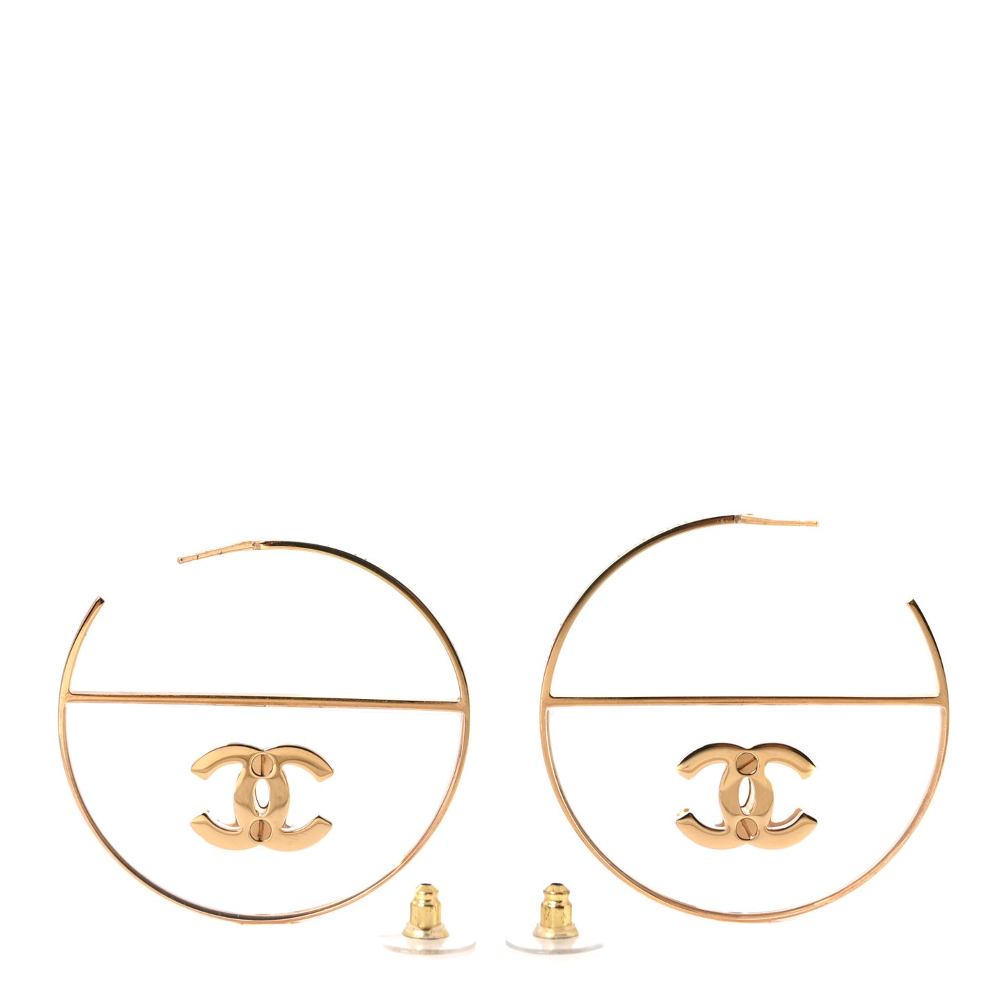 Metal Transparent Resin CC Hoop Earrings Gold