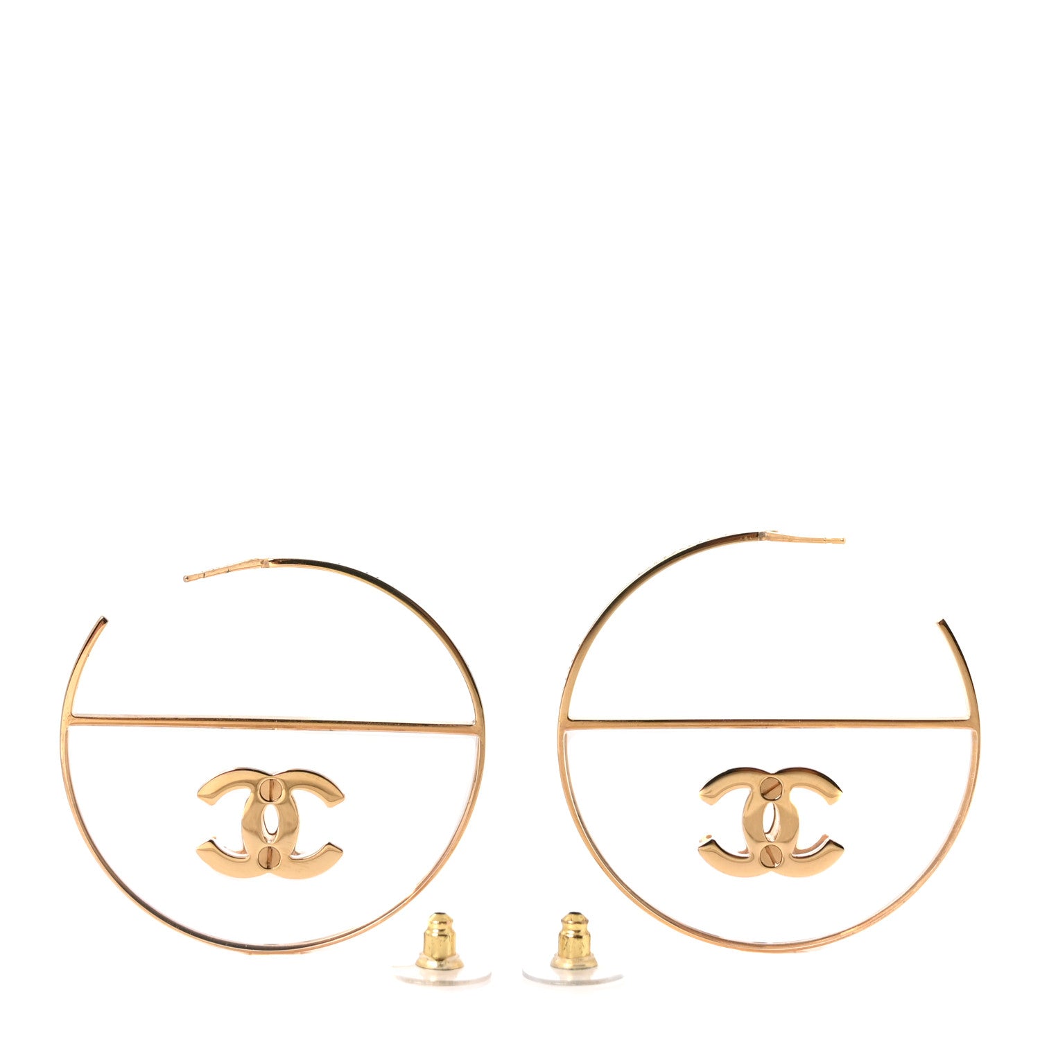 Chanel Metal Transparent Resin CC Hoop Earrings Gold 3 of 5