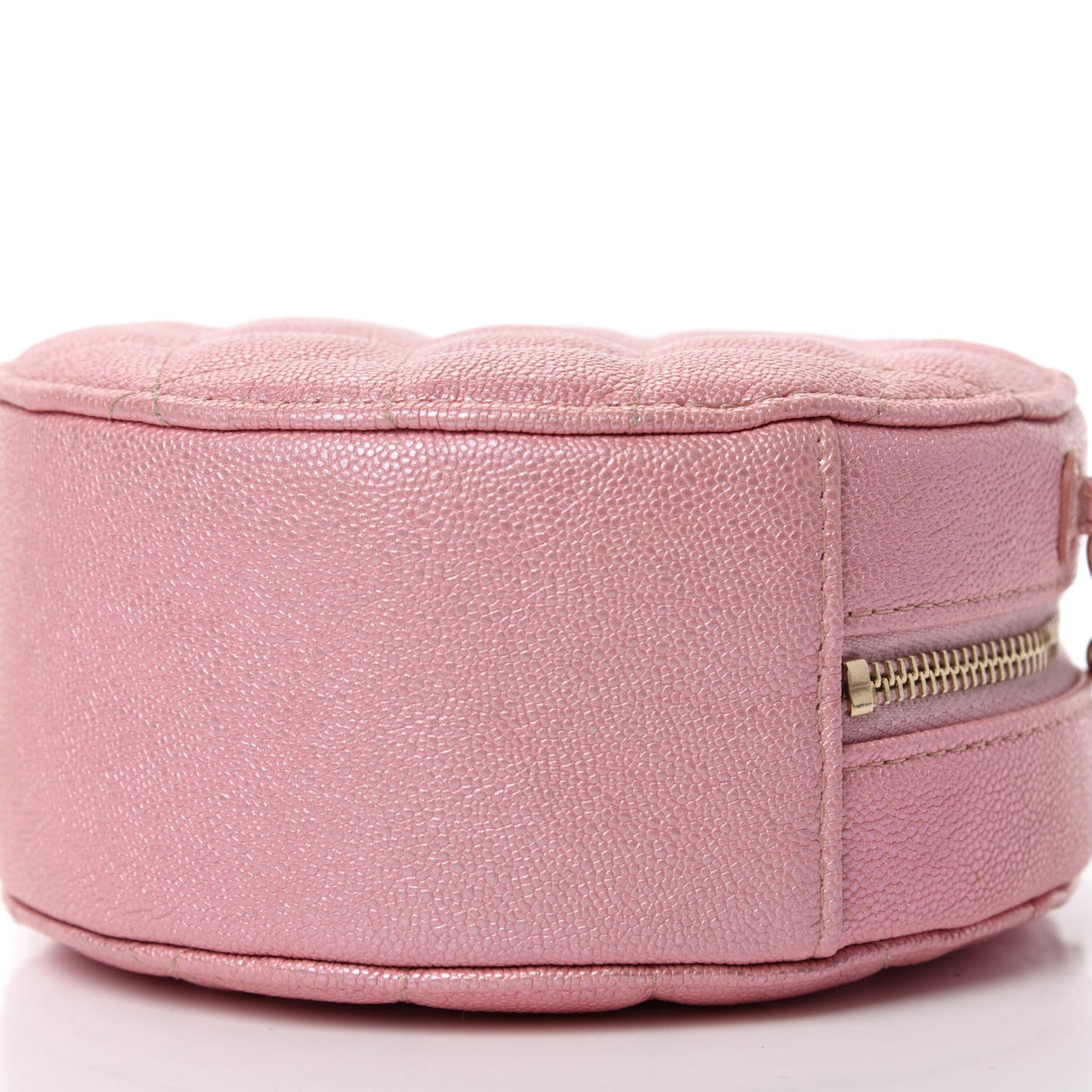 Iridescent Caviar Quilted Round Clutch With Chain Pink