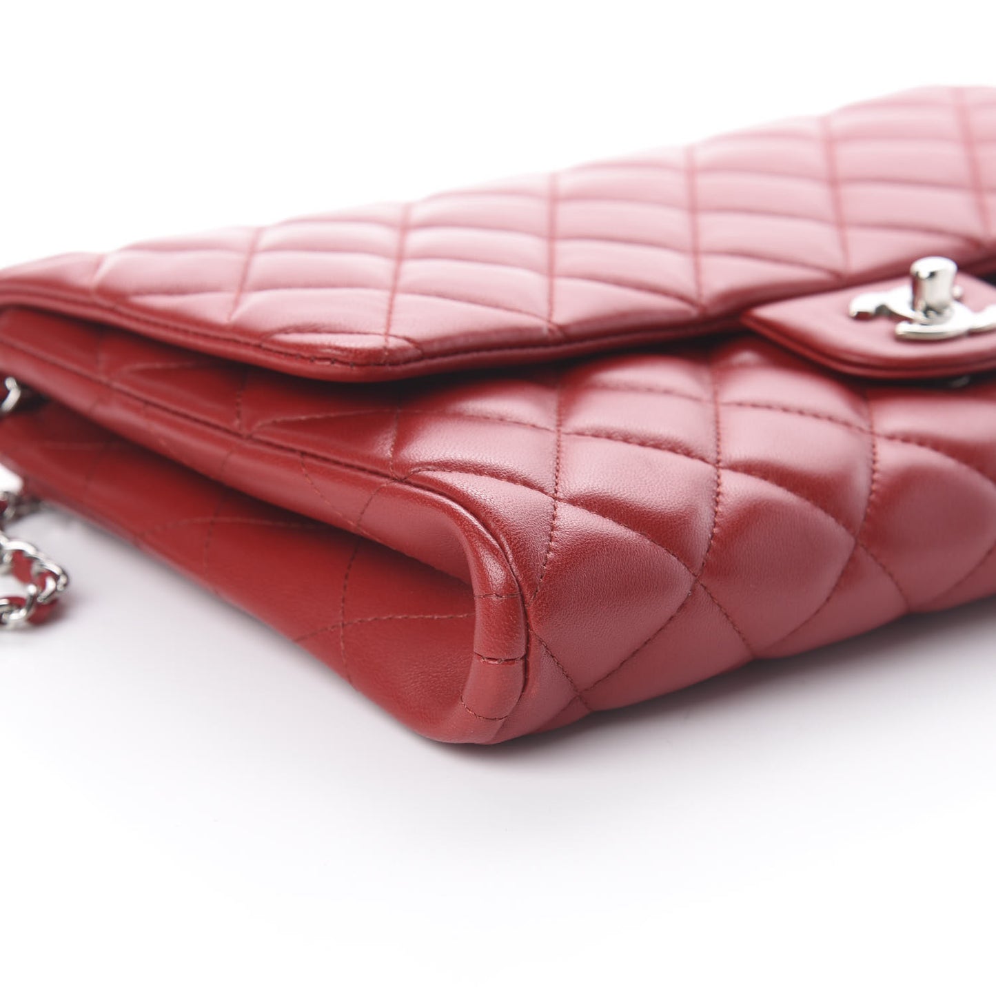 Lambskin Quilted Clutch With Chain Flap Red
