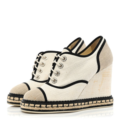 Chanel Raffia Lace Up Wedge Espadrilles 36 Beige 3 of 12
