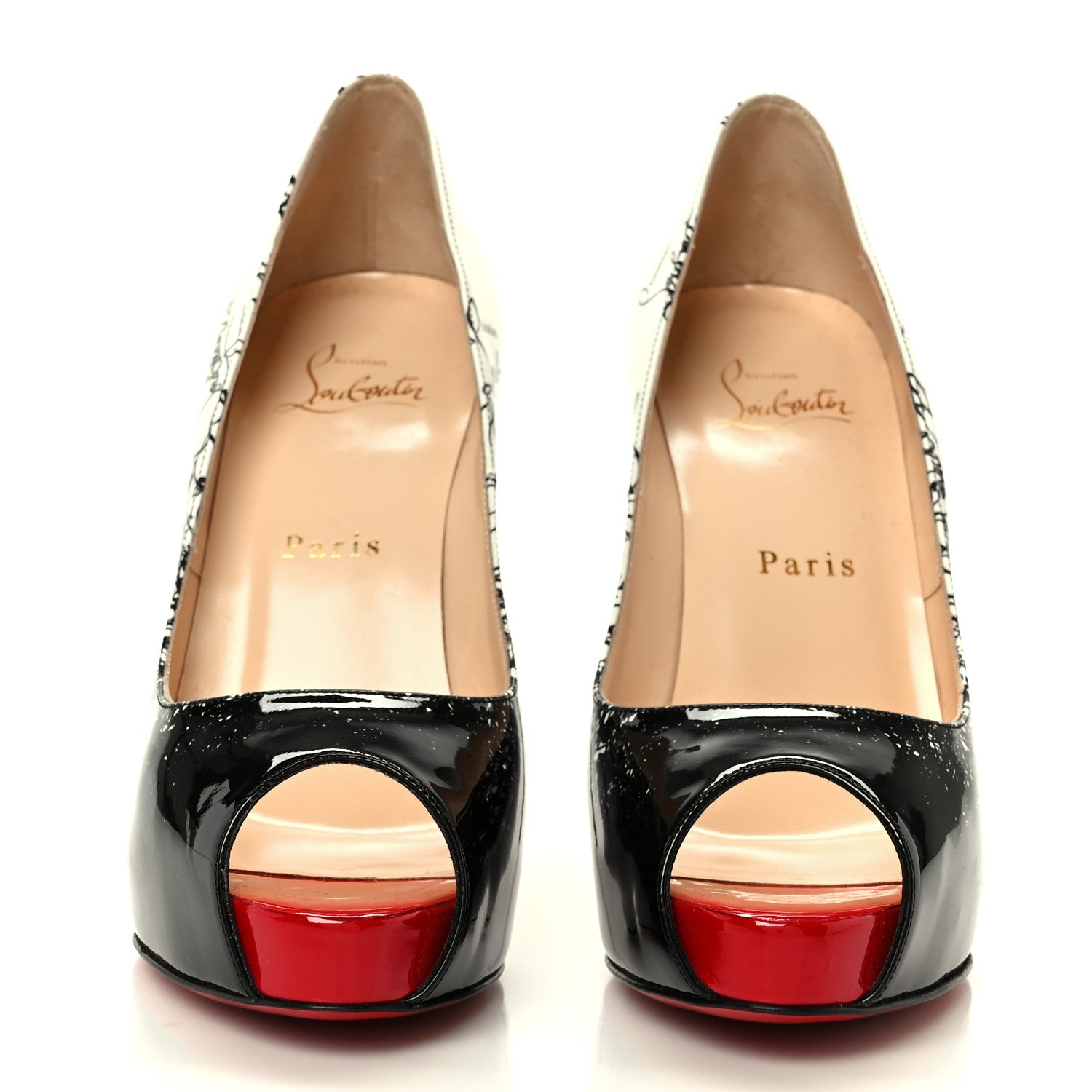 Christian Louboutin Patent New Very Prive Degraloubi Printed 120 Pumps 37 Black Snow 3 of 9