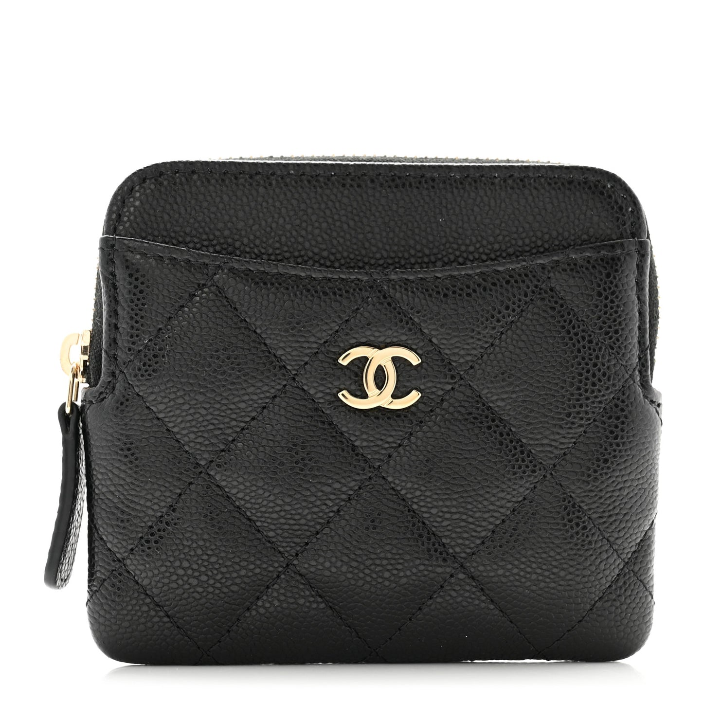 Caviar Quilted Zip Card Holder Wallet Black