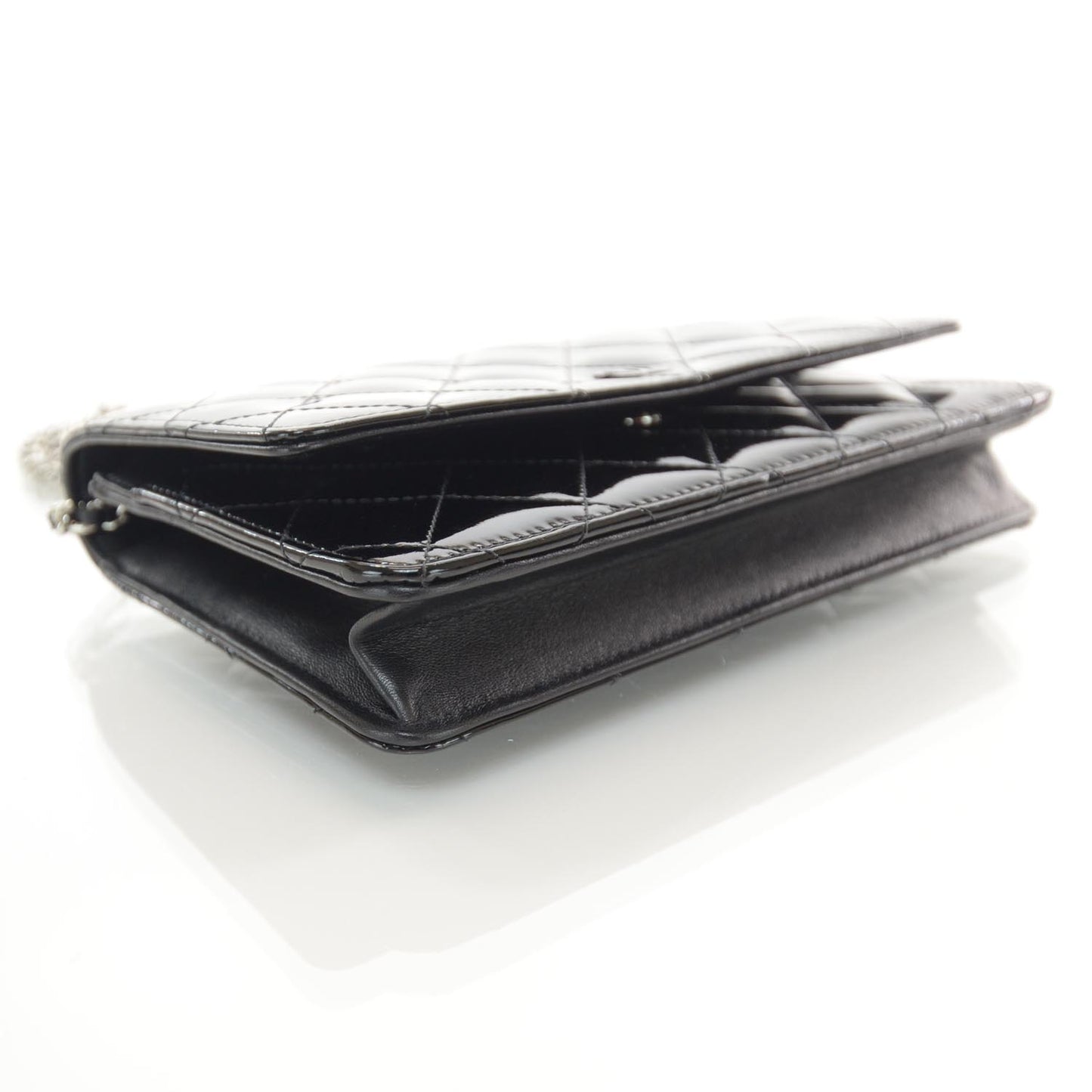 Patent Quilted Wallet On Chain WOC Black