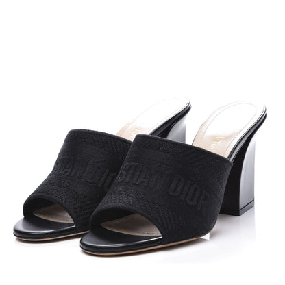 Christian Dior Cotton Embroidered Dway 85mm Slide Sandals 37 Black 2 of 10