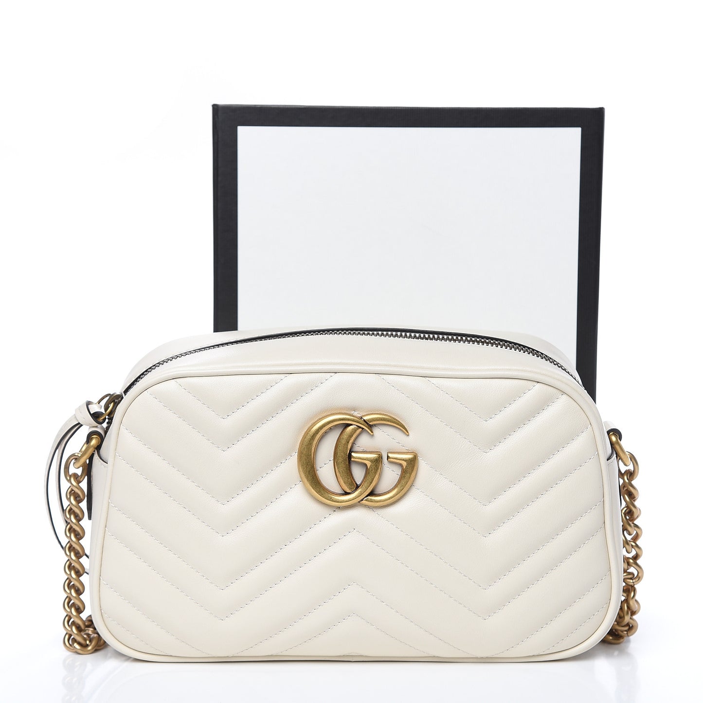 Calfskin Matelasse Small GG Marmont Chain Shoulder Bag White