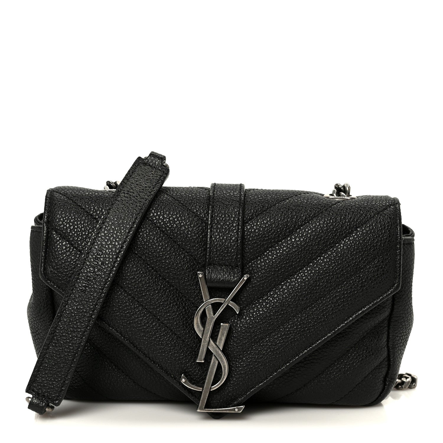Saint Laurent Grained Calfskin Matelasse Chevron Classic Monogram Baby Chain Bag Black 1 of 11