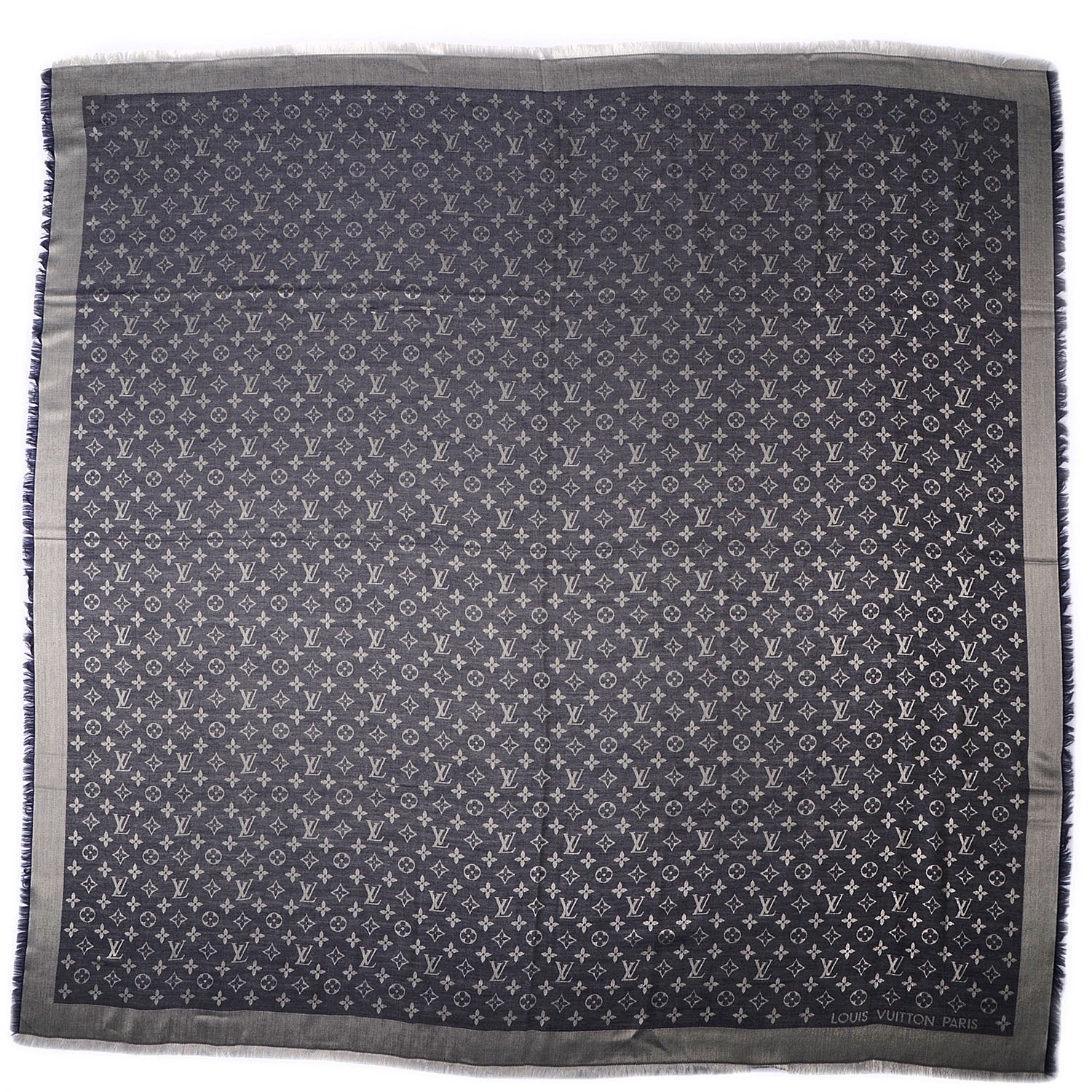 Louis Vuitton Wool Silk Monogram Denim Shawl Blue 3 of 5