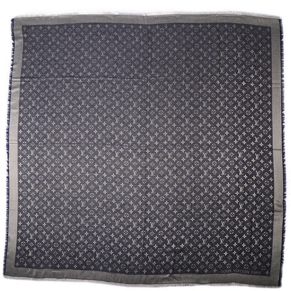 Louis Vuitton Wool Silk Monogram Denim Shawl Blue 3 of 5