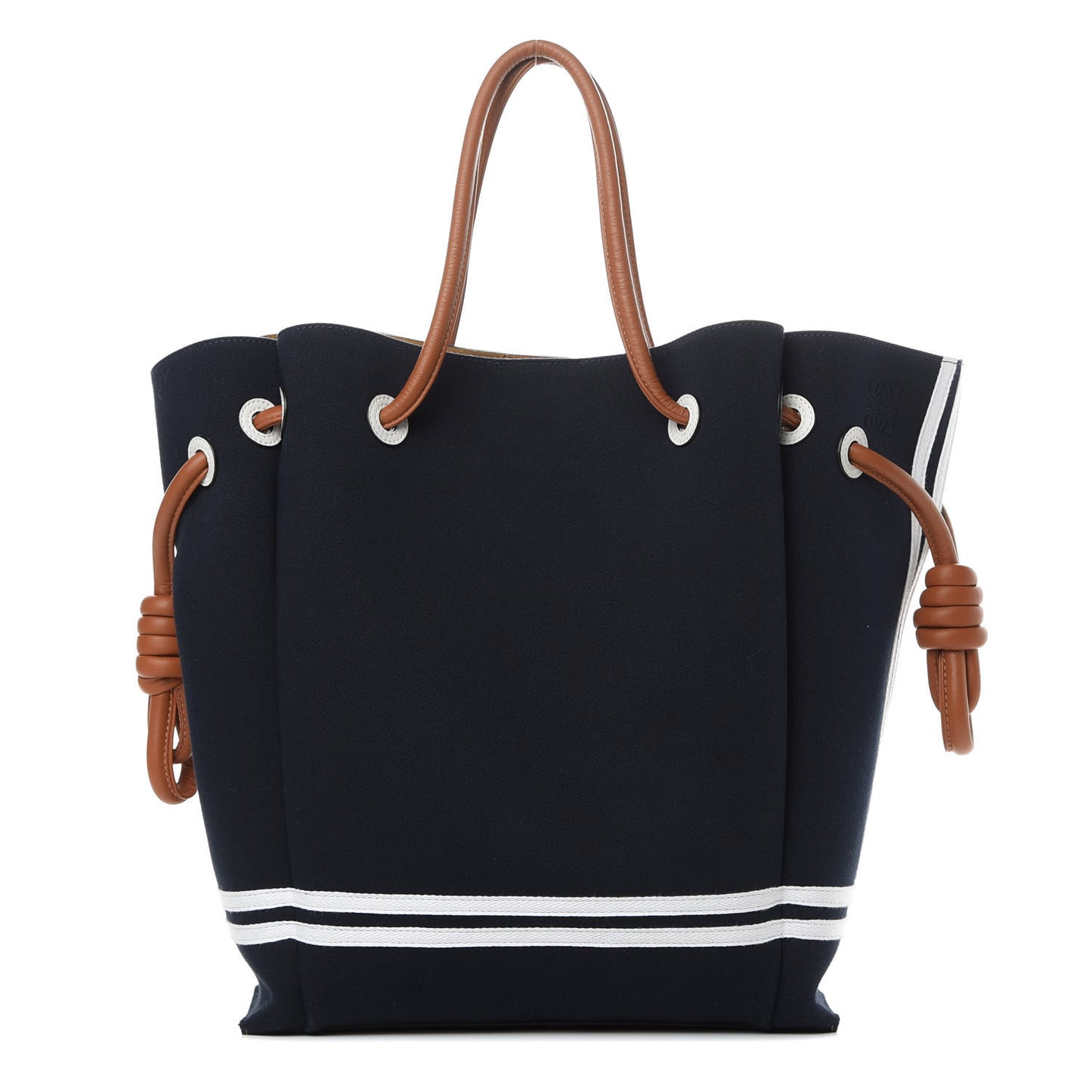 Canvas Calfskin Flamenco Knot Tote Deep Blue Soft White