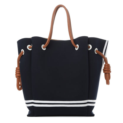 Loewe Canvas Calfskin Flamenco Knot Tote Deep Blue Soft White 1 of 12