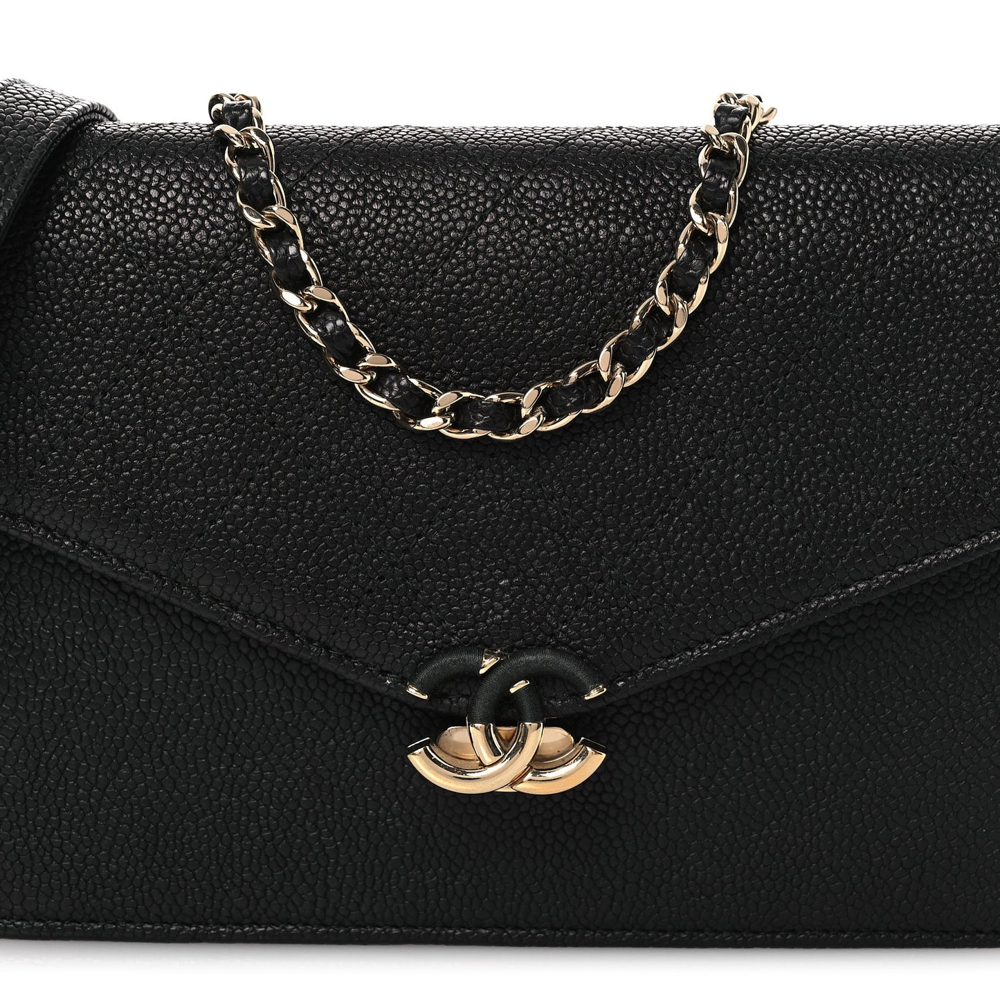 Grained Calfskin Quilted Cuba Wallet On Chain WOC Black