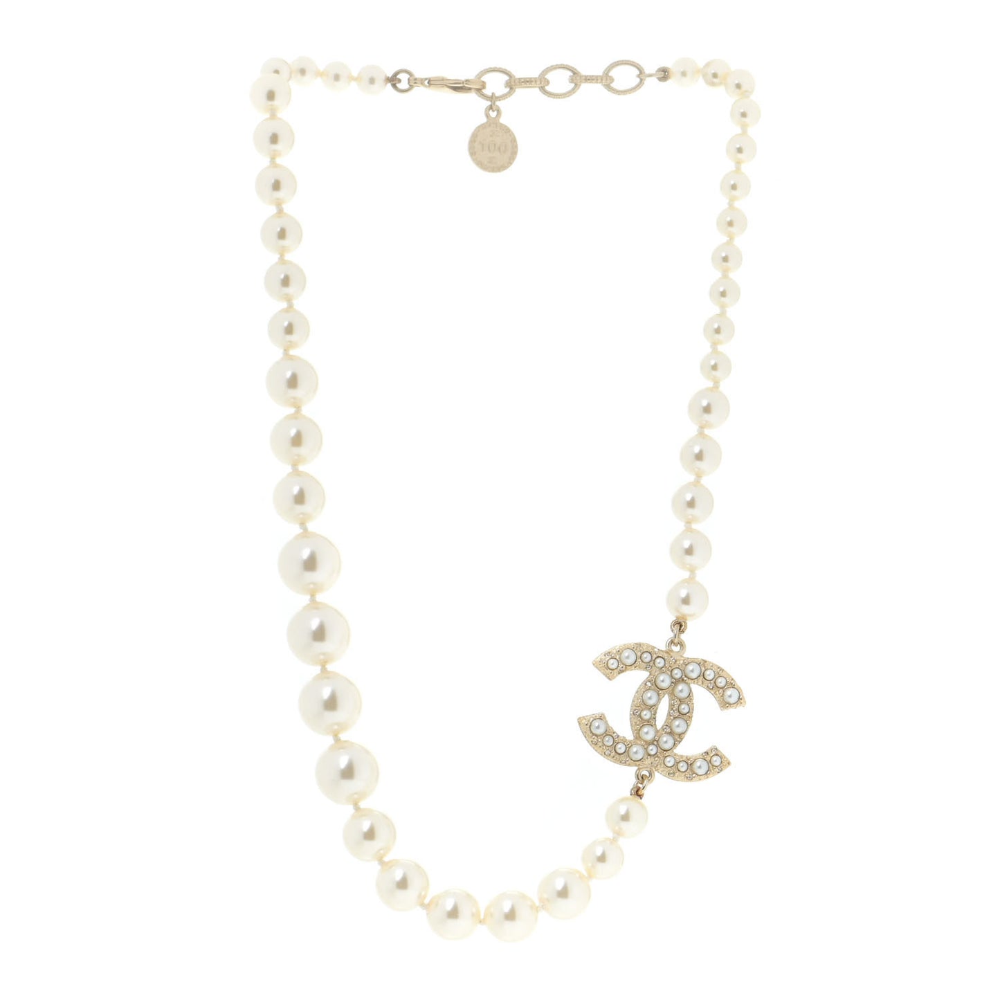 Pearl CC 100th Anniversary Necklace Light Gold