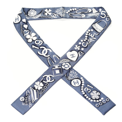 Chanel Silk CC Slim Bandeau Scarf Grey Ecru Black 1 of 3