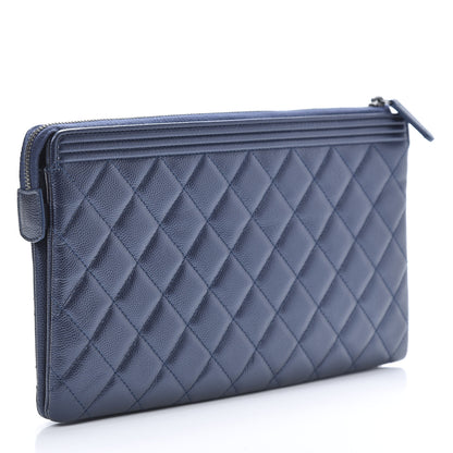 Chanel Metallic Caviar Quilted Small Zipped Boy Pouch Navy 3 of 8