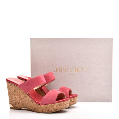 Jimmy Choo Suede Parker Wedge Sandals 37.5 Dahlia 9 of 9