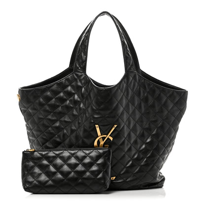 Saint Laurent Lambskin Quilted Maxi Icare Shopping Tote Black 3 of 11