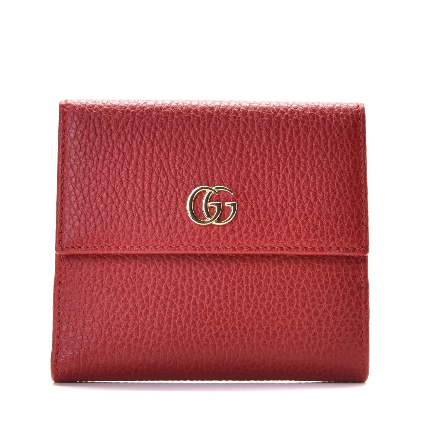 Dollar Calfskin Double G French Flap Wallet Hibiscus Red