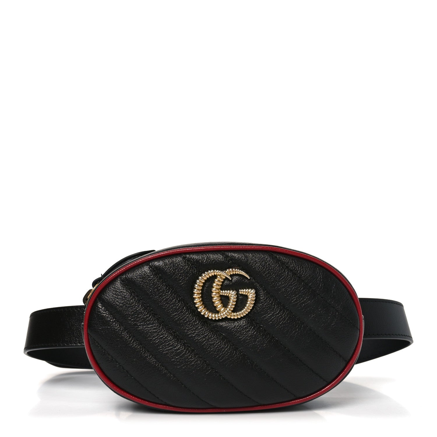 Gucci Azalea Calfskin Matelasse Diagonal Torchon GG Marmont Belt Bag 75 30 Black Romantic Cerise 1 of 9