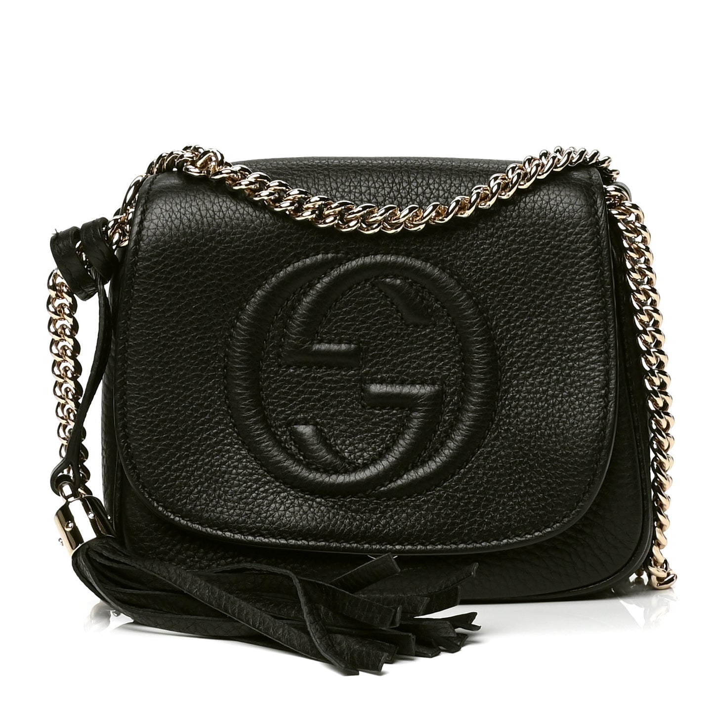 Pebbled Calfskin Small Soho Flap Crossbody Black