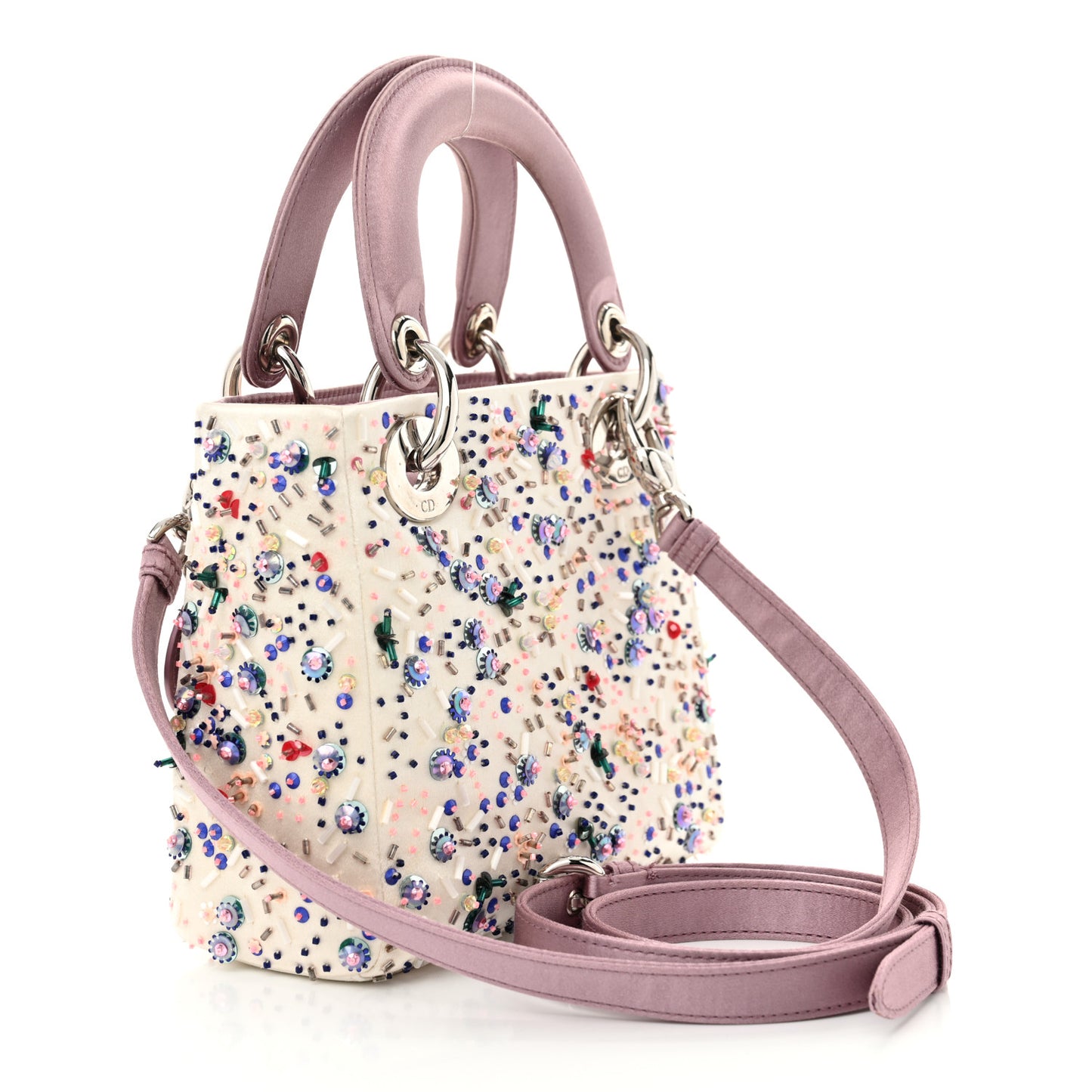 Satin Embroidered Beaded Mini Lady Dior Pink Multicolor