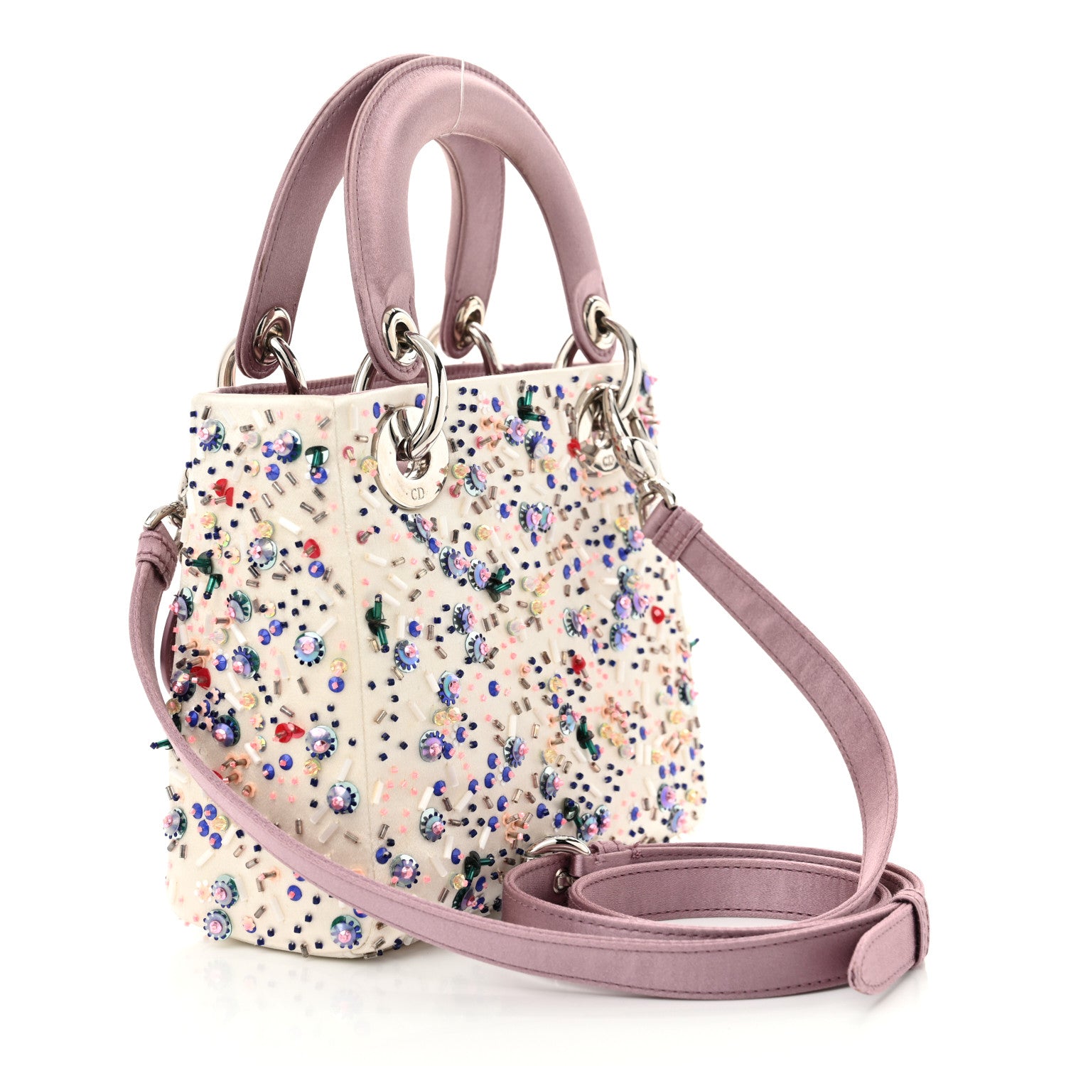 Christian Dior Satin Embroidered Beaded Mini Lady Dior Pink Multicolor 2 of 13