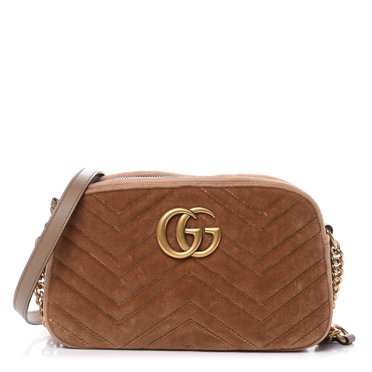 Velvet Matelasse Small GG Marmont Chain Shoulder Bag Taupe