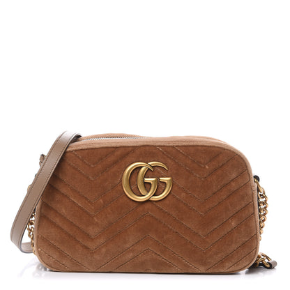 Gucci Velvet Matelasse Small GG Marmont Chain Shoulder Bag Taupe 1 of 10