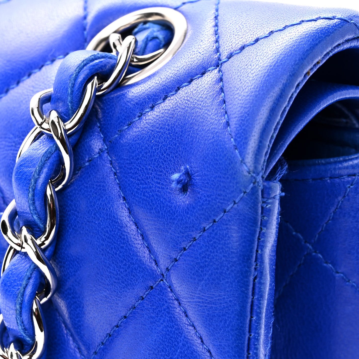 Lambskin Quilted Medium Double Flap Blue