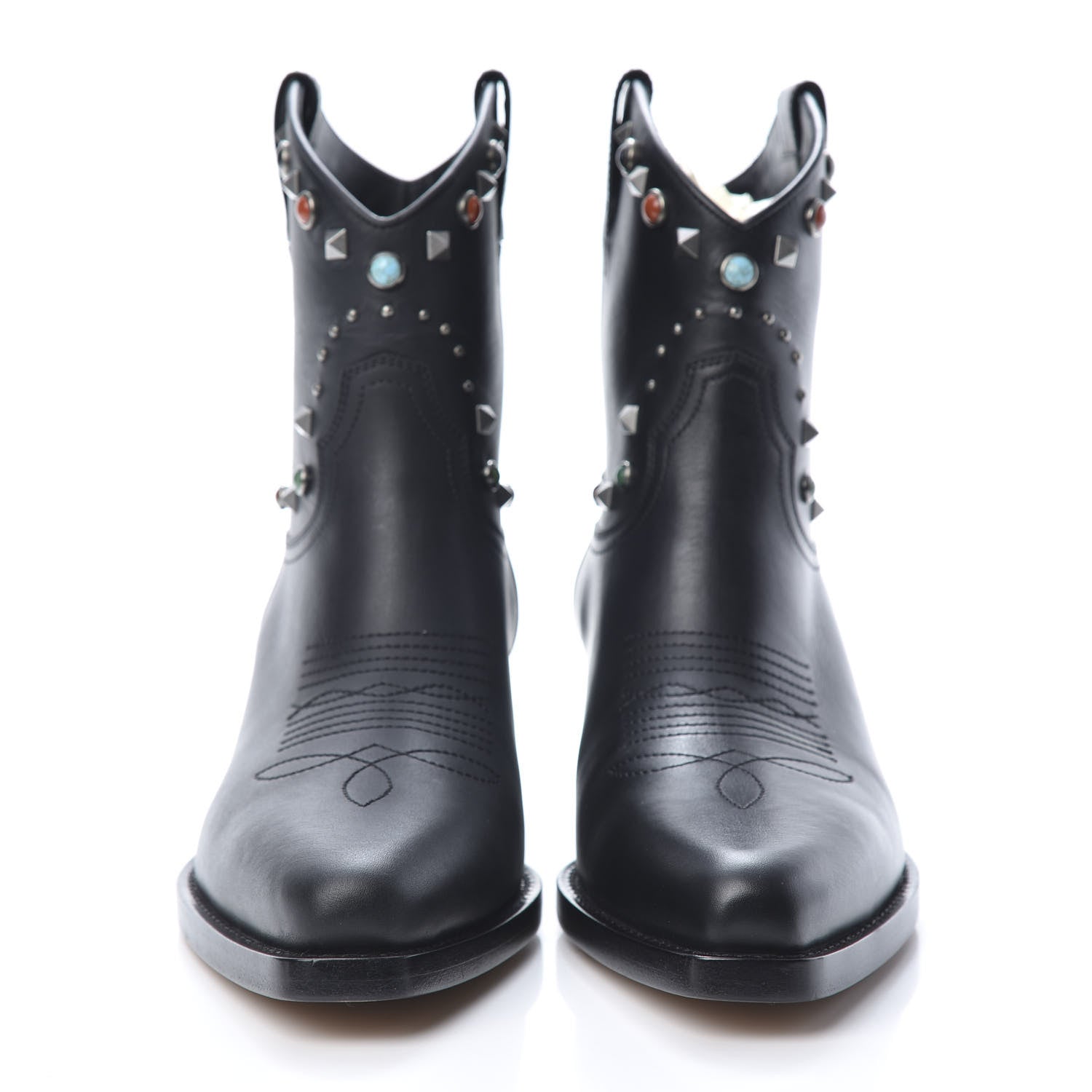 Valentino Garavani Calfskin Rockstud Rolling Cowboy Ankle Boots 40 Black 2 of 7