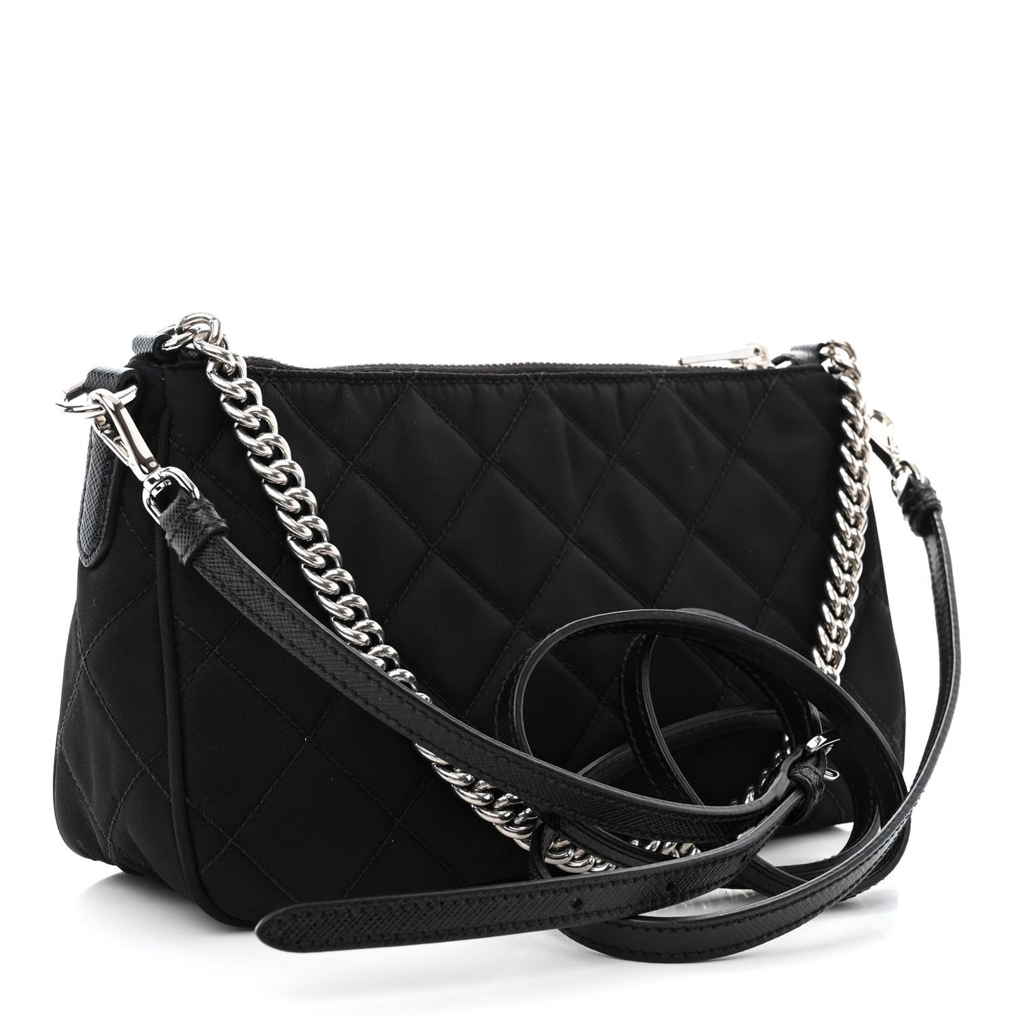 Nylon Tessuto Impuntu Quilted Crossbody Bag Black