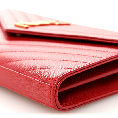 Saint Laurent Grain De Poudre Matelasse Chevron Monogram Chain Wallet New Red 9 of 9