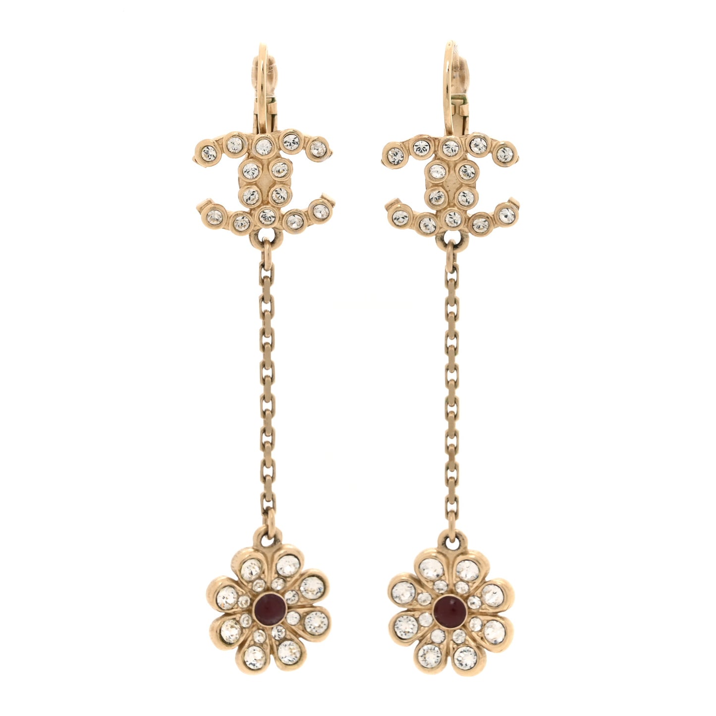Crystal CC Flower Drop Earrings Gold