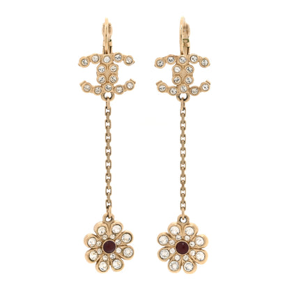 Chanel Crystal CC Flower Drop Earrings Gold 1 of 4