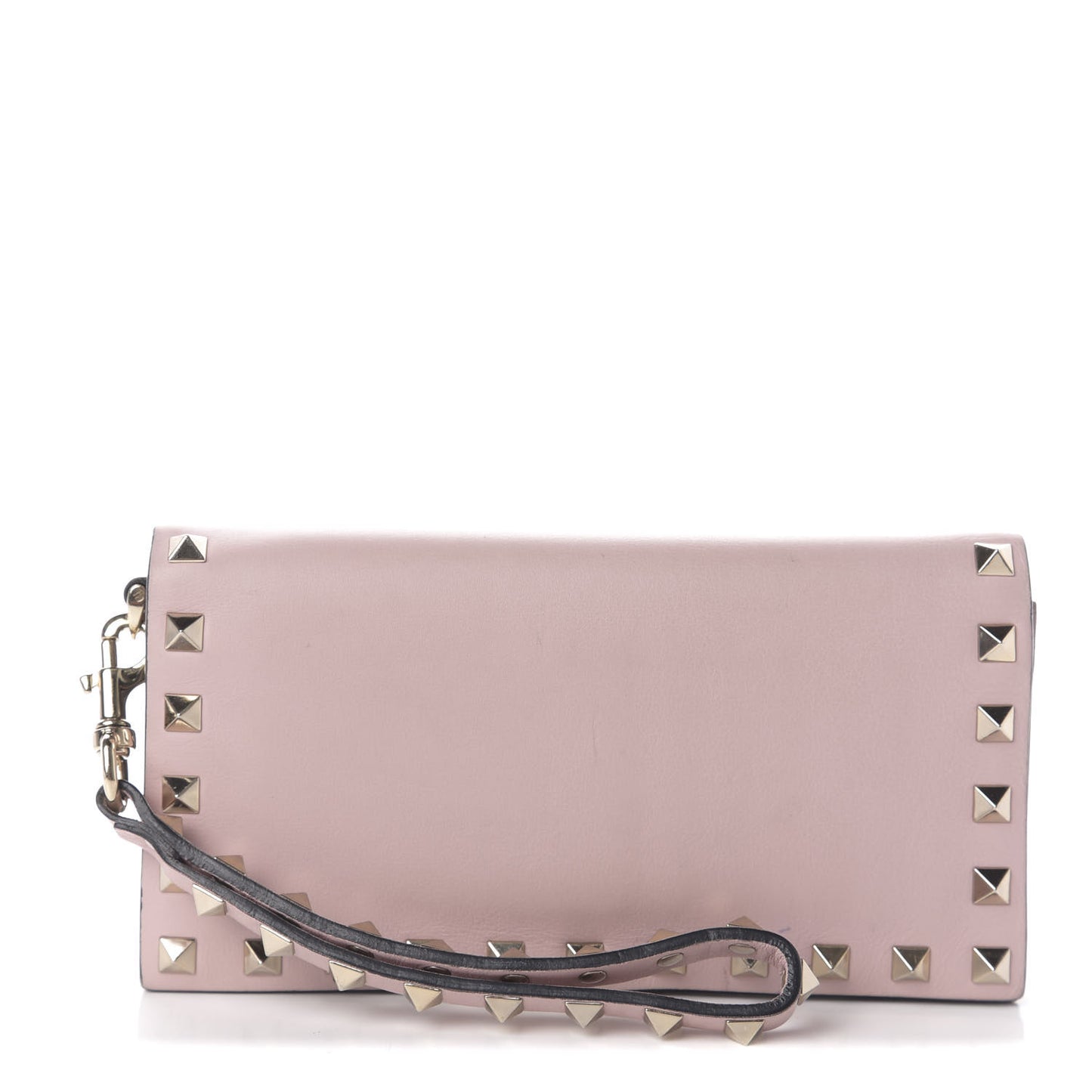 Calfskin Rockstud Wristlet Wallet Water Rose