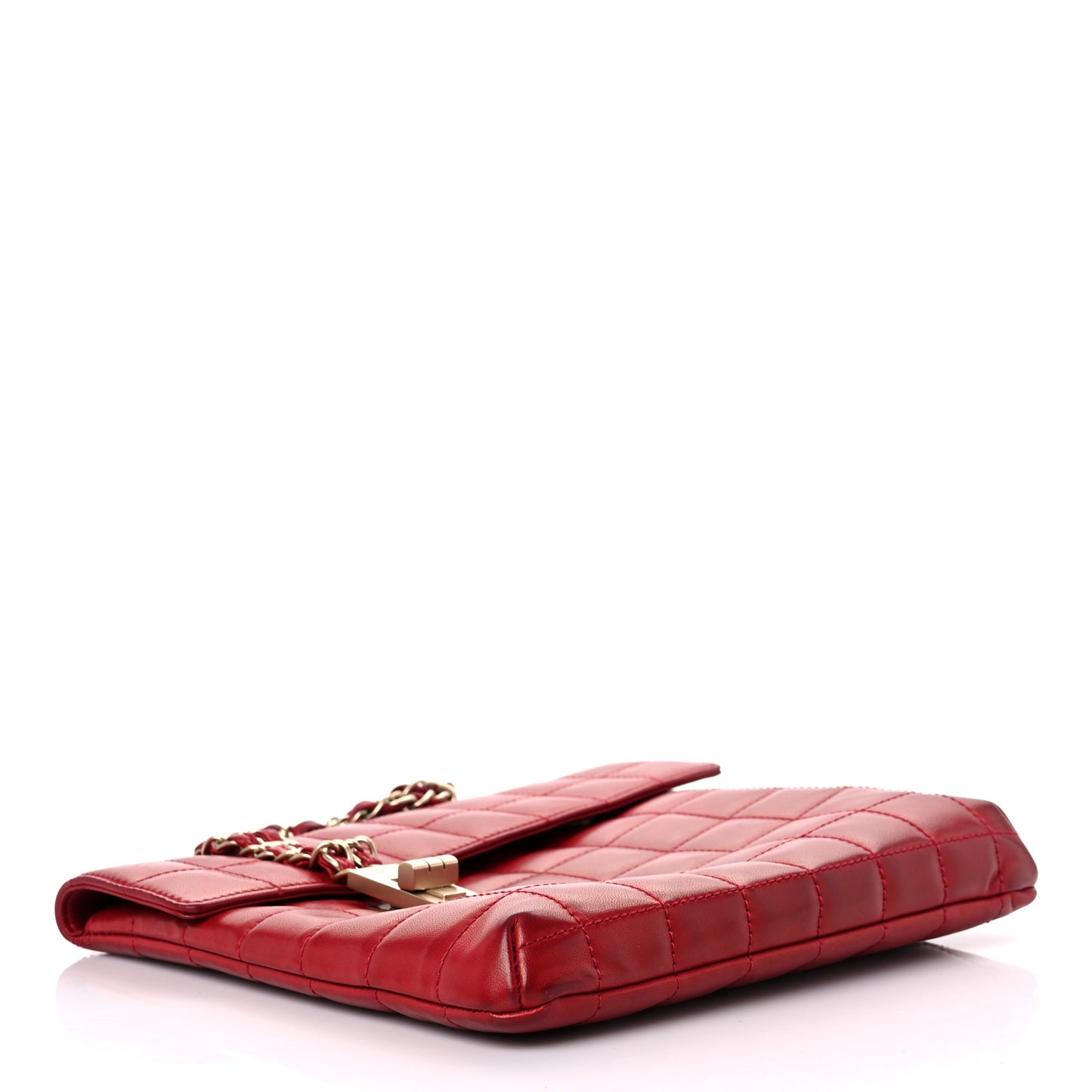Lambskin Chocolate Bar Mademoiselle Flap Shoulder Bag Red