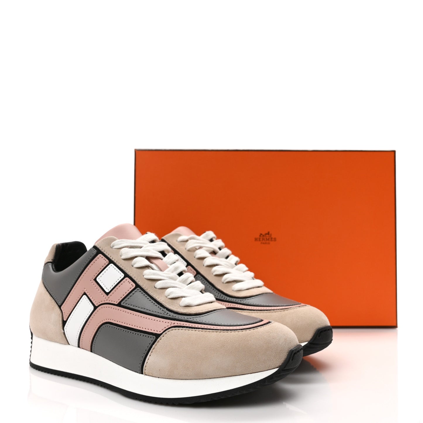 Calfskin Suede Goatskin Womens Chris Sneakers 37.5 Gris D'Hiver
