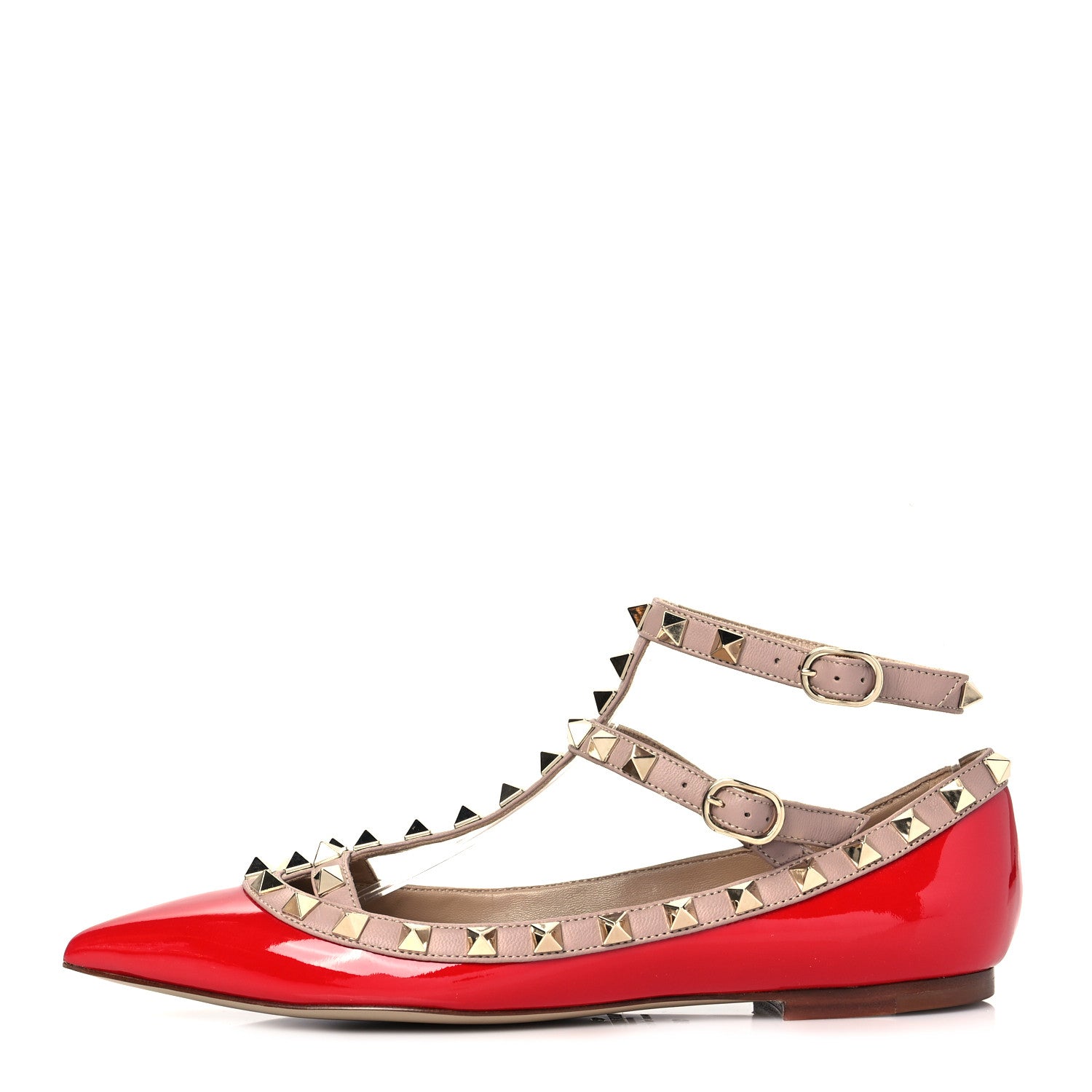 Valentino Garavani Patent Nappa Rockstud Cage Ballerina Flats 36 Rosso Valentino Poudre 1 of 8