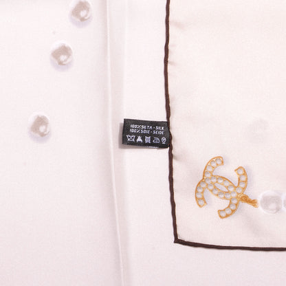 Chanel Silk Pearl CC Square Scarf Ivory 10 of 10