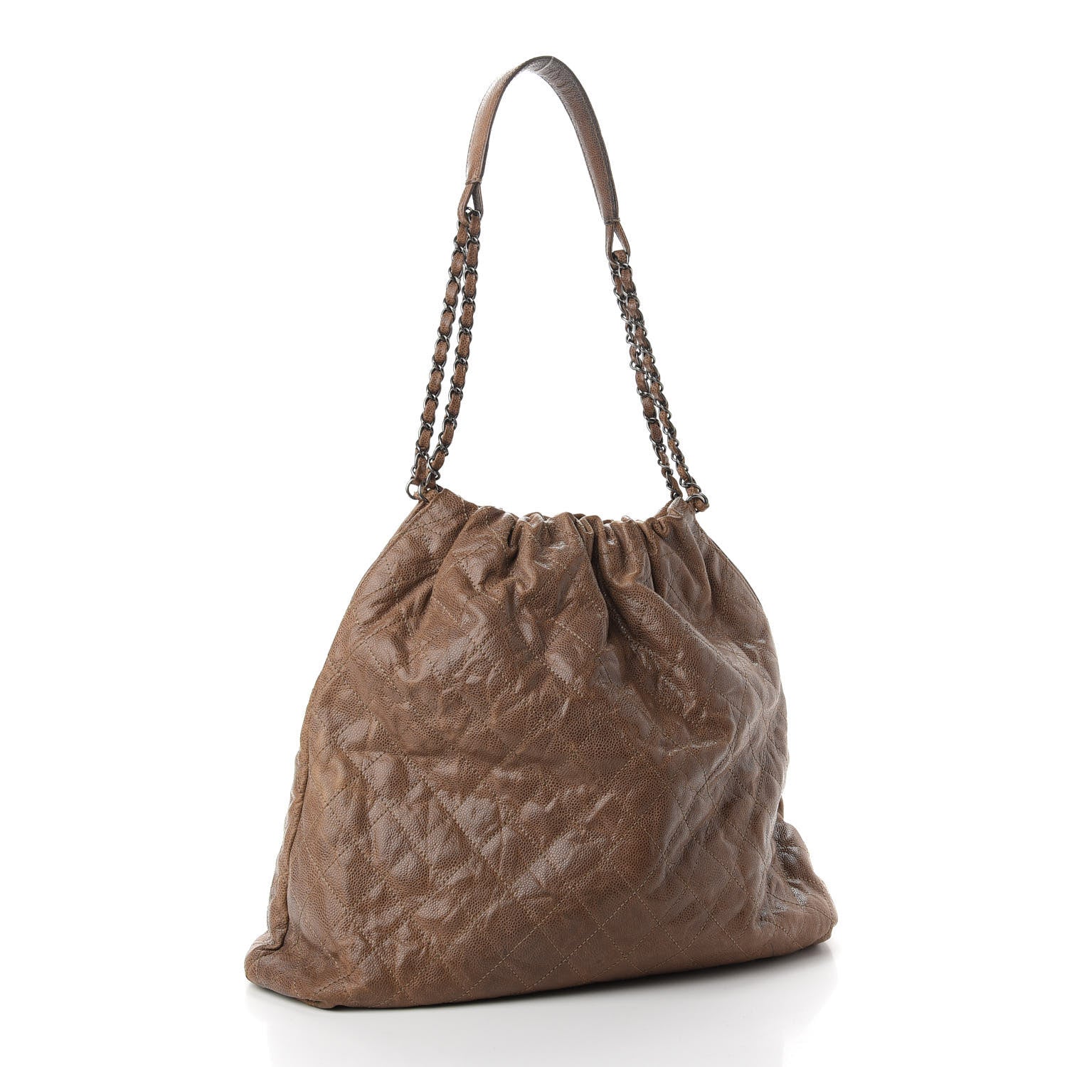 Chanel Distressed Glazed Caviar Quilted Large Elastic Tote Brown 2 of 8