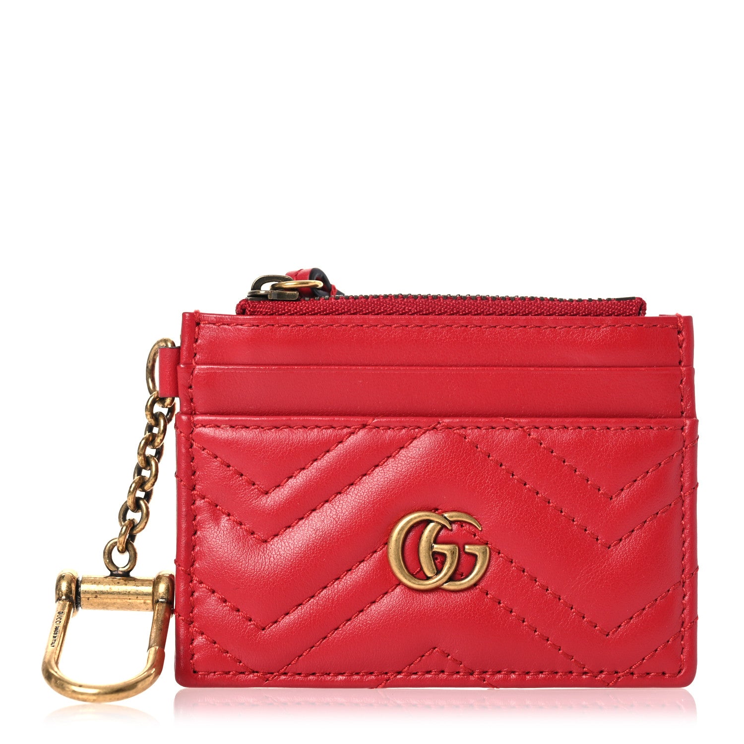 Gucci Calfskin Matelasse GG Marmont Key Case Card Holder Hibiscus Red 1 of 9