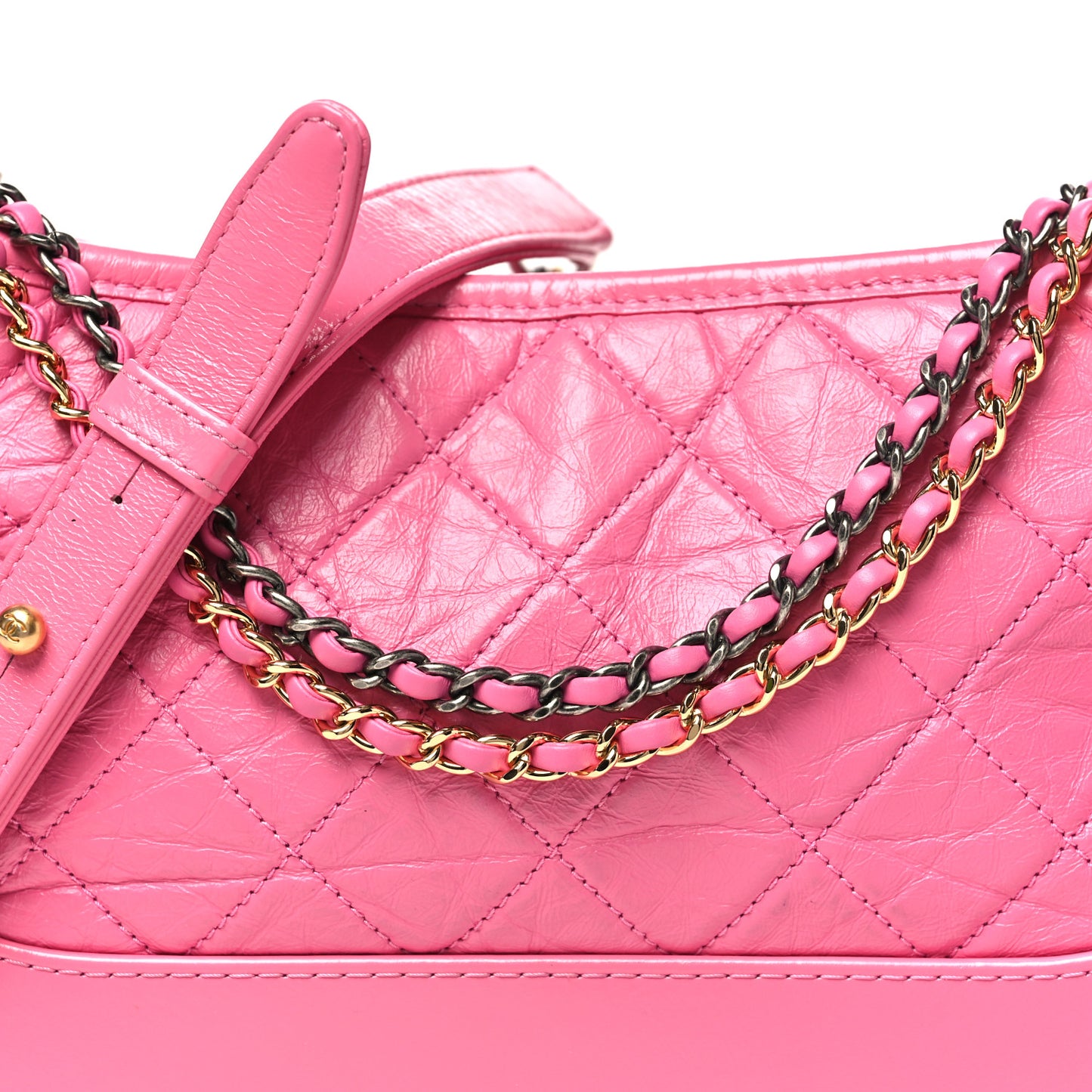 Aged Calfskin Quilted New Medium Gabrielle Hobo Pink