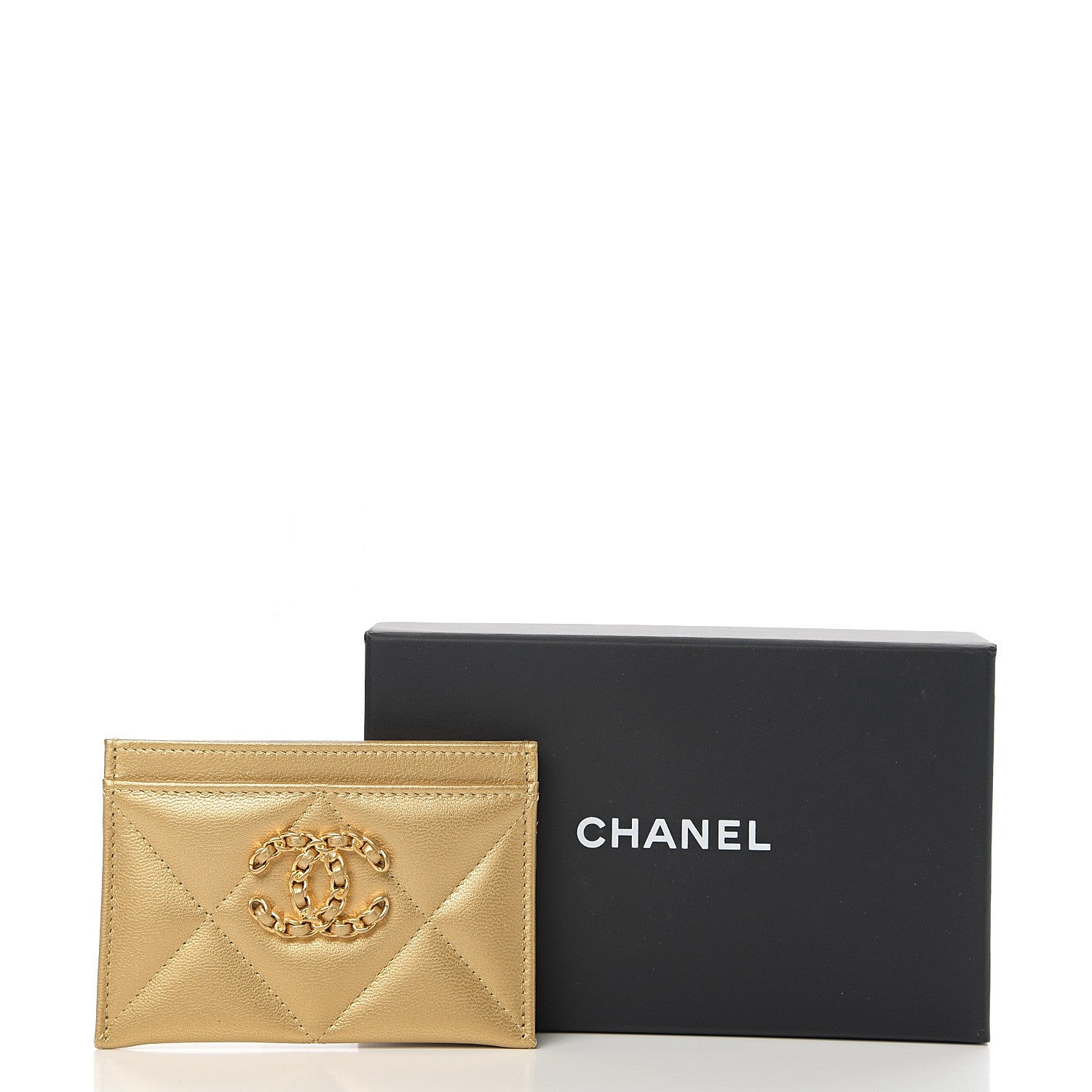 Chanel Metallic Goatskin Quilted Chanel 19 Card Holder Gold 8 of 8